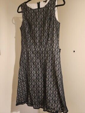 Brooks Brothers Navy and White Lace Fit-and-Flare Dress